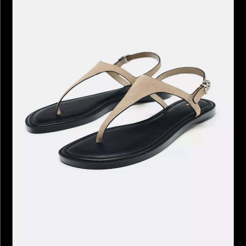 ZARA Suede Leather Thong Sandals